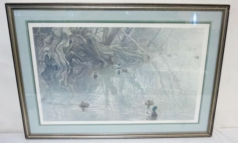 Sale Photo Thumbnail #140: 1140	ROBERT BATEMAN PRINT, FRAMED AND MATTED, PENCIL SIGNED AND NO. 947/950 *OLD WILLOW AND MALLARDS*, APPROXIMATELY 42 IN X 29 IN OVERALL
