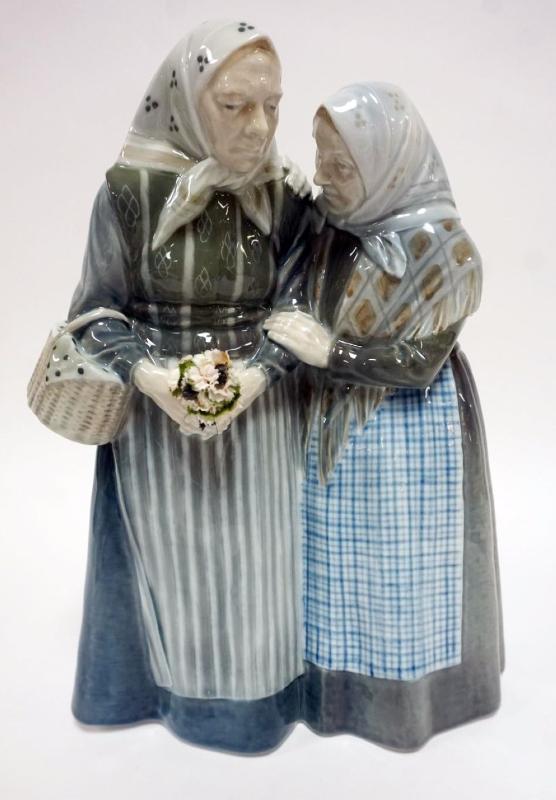 Sale Photo Thumbnail #54: 1054	ROYAL COPENHAGEN FIGURE OF 2 ELDERY WOMEN *THE GOSSIPS* #1319, APPROXIMATELY 12 IN HIGH

