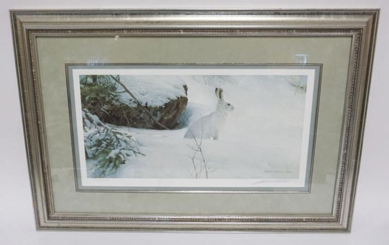 Sale Photo Thumbnail #133: 1133	ROBERT BATEMAN PRINT, FRAMED AND MATTED, PENCIL SIGNED AND NO. 884/950 *RABBIT IN SNOW*, APPROXIMATELY 30 IN X 20 IN OVERALL

