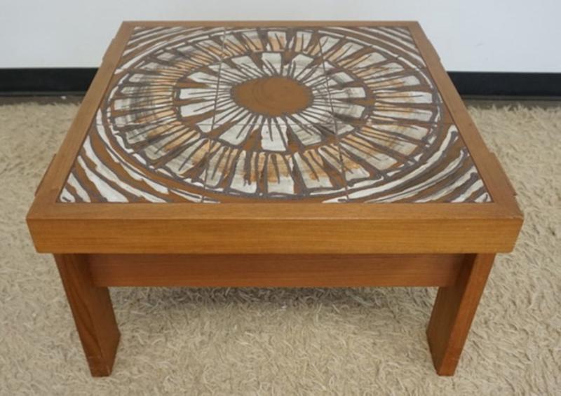 Sale Photo Thumbnail #251: 1250	DANISH MODERN TEAK TILE TOP STAND, APPROXIMATELY 28 IN X 27 IN X 19 IN H
