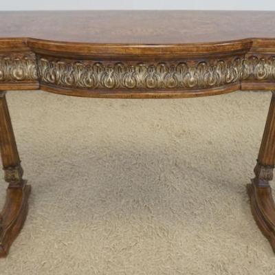 1204	JEFFCO 1 DRAWER CONSOLE HALL TABLE WITH BURL WOOD FINISH, SILVER/GOLD GILT ACCENTS AND REEDED COLUMN LEGS, APPROXIMATELY 54 IN X 21...