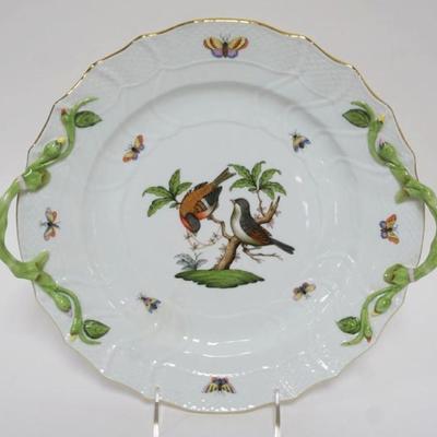 1039	HAND PAINTED HEREND DOUBLED HANLED TRAY W/IMAGES OF BIRDS, BUTTERFLIES, FLIES, APPROXIMATELY 13 IN
