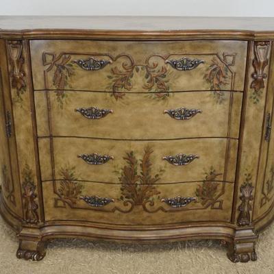 1208	CONTEMPORARY PAINT DECORATED 4 DRAWER AND 2 DOOR CREDENZA, APPROXIMATELY 57 3/8 IN X 29 1/2 IN X 38 3/4 IN
