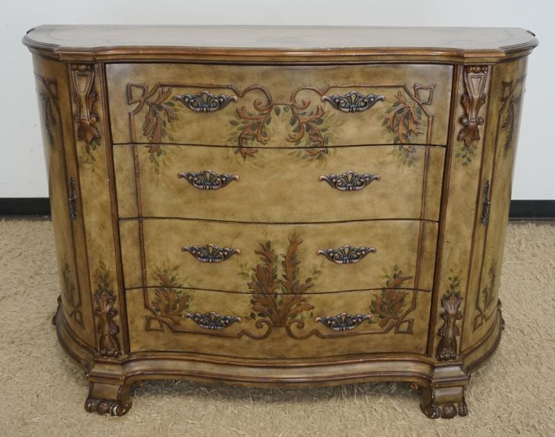 Sale Photo Thumbnail #209: 1208	CONTEMPORARY PAINT DECORATED 4 DRAWER AND 2 DOOR CREDENZA, APPROXIMATELY 57 3/8 IN X 29 1/2 IN X 38 3/4 IN
