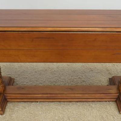 1220	CHERRY NARROW DROP LEAF TABLE WITH DOUBLE COLUMN BASE, APPROXIMATELY 72 IN X 19 IN X 32 IN H, EACH DROP 10 3/4 IN
