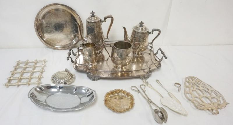 Sale Photo Thumbnail #96: 1096	GROUP OF ASSORTED SILVER PLATE ITEMS, LARGEST PIECE APPROXIMATELY 11 IN H
