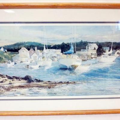 1142	RANDALL HIGDON FRAMED AND MATTED PRINT *BRIGHT SKIES, CALM SEAS, QUIET MOODS* ARTIST SIGNED AND NO. 56/780,  APPROXIMATELY 47 IN X...