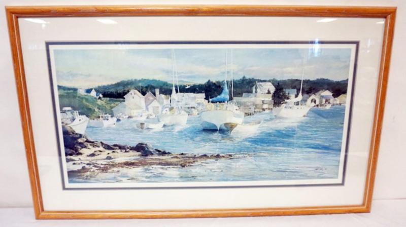 Sale Photo Thumbnail #142: 1142	RANDALL HIGDON FRAMED AND MATTED PRINT *BRIGHT SKIES, CALM SEAS, QUIET MOODS* ARTIST SIGNED AND NO. 56/780,  APPROXIMATELY 47 IN X 28 IN OVERALL
