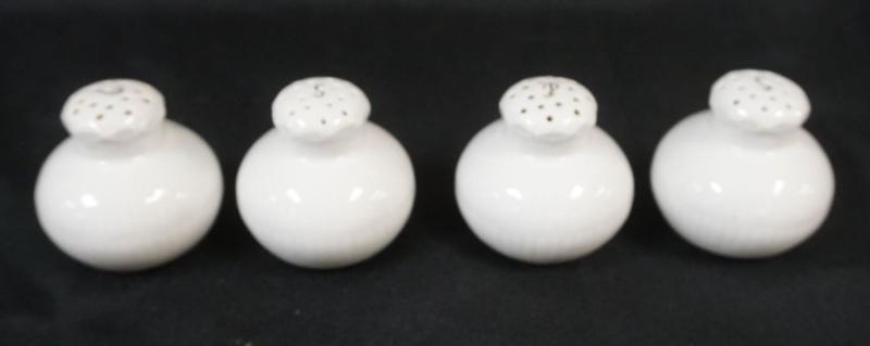 Sale Photo Thumbnail #30: 1030	ROYAL COPENHAGEN WHITE HALF LACE 4 SALT & PEPPER SHAKERS, EACH APPROXIMATELY 2 1/2 IN HIGH
