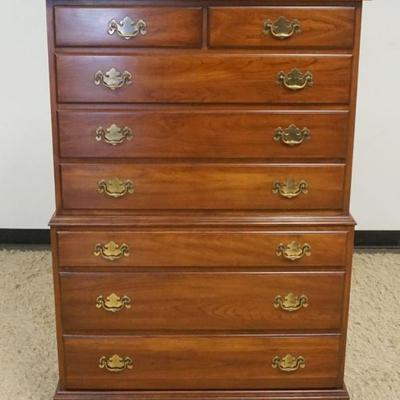 1272	HENKEL HARRIS VIRGINIA GALLERIES SOLID BLACK CHERRY HIGH CHEST, 8 DRAWERS, APPROXIMATELY 38 IN X 22 IN X 56 IN H
