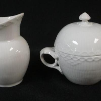 1029	ROYAL COPENHAGEN WHITE HALF LACE CREAMER & SUGAR
