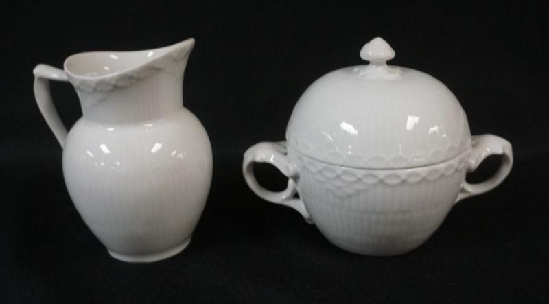 Sale Photo Thumbnail #29: 1029	ROYAL COPENHAGEN WHITE HALF LACE CREAMER & SUGAR
