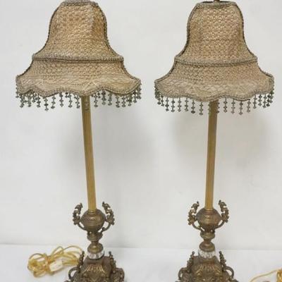 1177	PAIR OF ORNATE CAST METAL BESIDE LAMPS, EACH APPROXIMATELY 30 IN H
