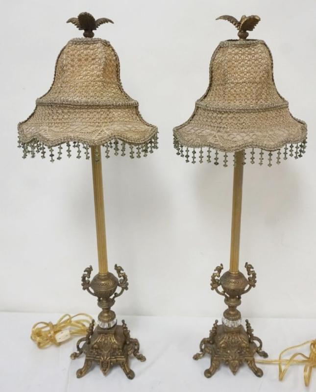 Sale Photo Thumbnail #178: 1177	PAIR OF ORNATE CAST METAL BESIDE LAMPS, EACH APPROXIMATELY 30 IN H
