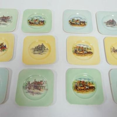 1019	12 EMPIRE ENGLAND SHELTON IVORY 5 1/2 IN PLATES /VARIOUS ENGLISH SCENES INCLUDING DICKENS, SHAKESPEARE, ETC
