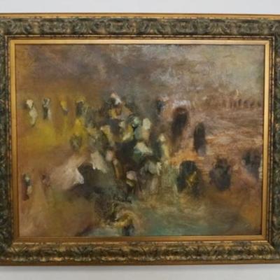 1116	FRAMED OIL ON CANVAS, ABSTRACT IMAGE, ARTIST SIGNED ON BACK, APPROXIMATELY 34 1/2 IN X 28 1/2 IN OVERALL
