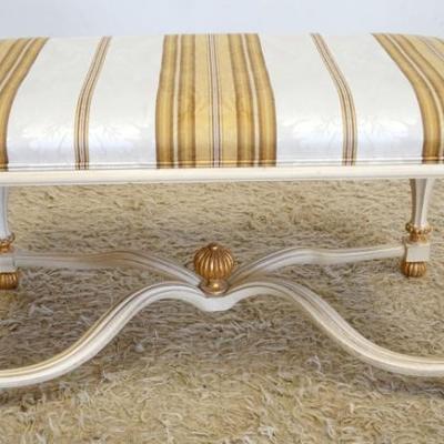 1225	ITALIAN *DECORATIVE CRAFTS* HANDMADE UPHOLSTERED BENCH WITH GILT ACCENTS, APPROXIMATELY 35 IN X 20 IN X 19 IN H
