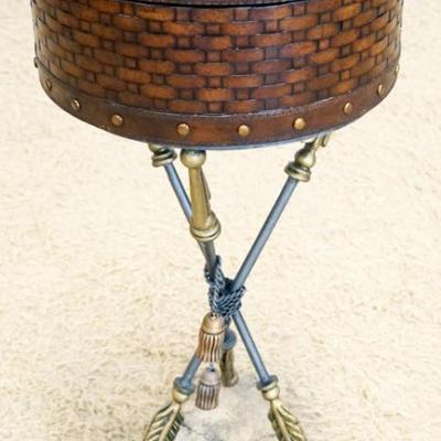 1215	DECORATED LIFT TOP STAND WITH WOVEN STYLE SIDES, LIFT TOP LEATHER LID. TACK ACCENTS ALL AROUND, MOUNTED ON METAL CROSSED ARROWS AND...