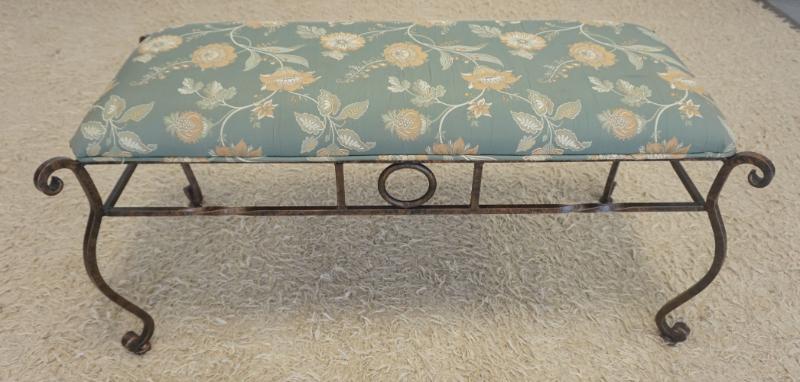Sale Photo Thumbnail #220: 1219	WROUGHT IRON UPHOLSTERED WINDOW BENCH, COX MFG CO., APPROXIMATELY 47 IN X 22 IN X 22 IN H
