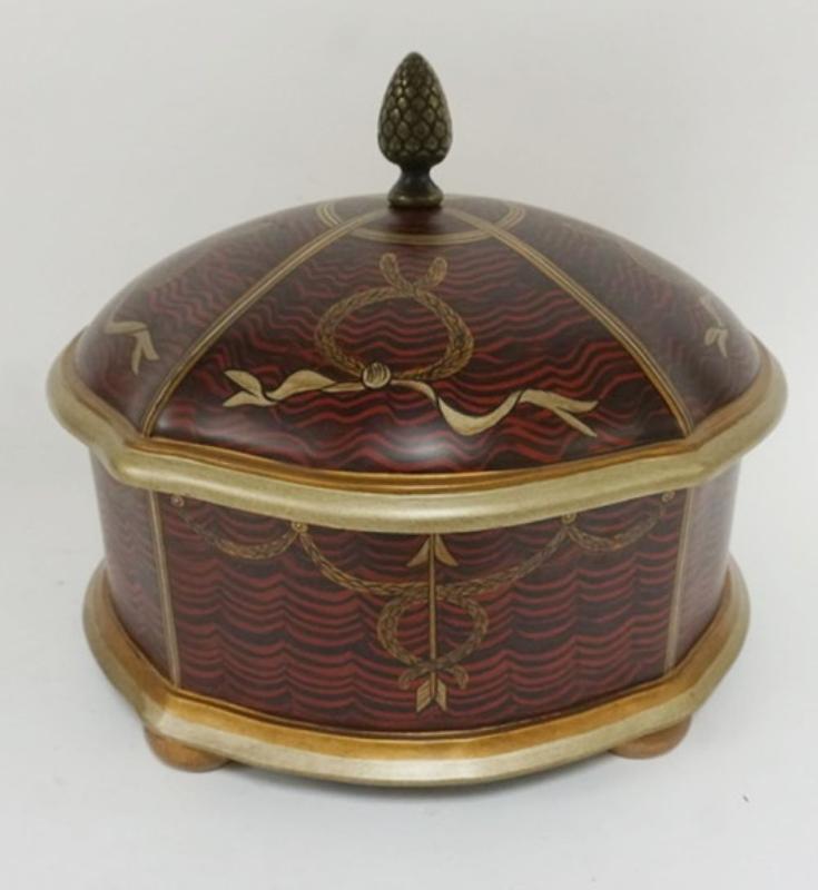 Sale Photo Thumbnail #155: 1155	CHELSEA HOUSE DECORATIVE COVERED BOX WITH ACORN FINIAL, APPROXIMATELY 13 IN X 9 IN X 11 IN
