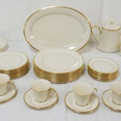1035	LENOX ETERNAL CHINA 53 PIECES, 8-10 1/2 IN PLATES, 8-8 IN PLATES, 8-16 1/2 IN PLATES, 8-6 IN PLATES, 8 MUGS, TEAPOT,CREAMER &...
