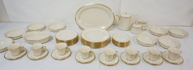 Sale Photo Thumbnail #35: 1035	LENOX ETERNAL CHINA 53 PIECES, 8-10 1/2 IN PLATES, 8-8 IN PLATES, 8-16 1/2 IN PLATES, 8-6 IN PLATES, 8 MUGS, TEAPOT,CREAMER & SUGAR
