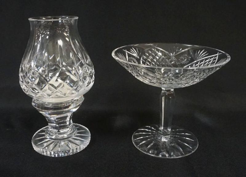 Sale Photo Thumbnail #6: 1006	WATERFORD CRYSTAL COMPOTE & HURRICANE CANDLE HOLDER, TALLEST APPROXIMATELY 7 1/2 IN HIGH
