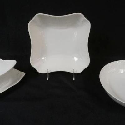 1024	ROYAL COPENHAGEN WHITE HALF LACE 3 PIECE GROUP, GRAVEY, SQUARE & ROUND BOWL, LARGEST APPROXIMATELY 8 1/2 X 8 1/2 X 2 1/2 IN
