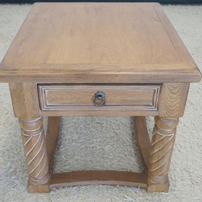 1223	DREXEL HERITAGE OAK 1 DRAWER LAMP TABLE, APPROXIMATELY 26 IN X 30 IN X 25 IN H
