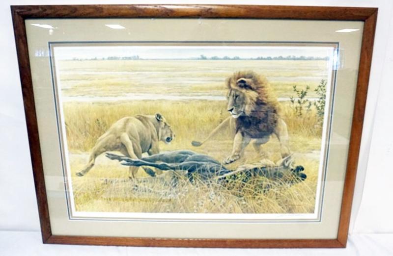 Sale Photo Thumbnail #135: 1135	ROBERT BATEMAN PRINT, FRAMED AND MATTED, PENCIL SIGNED AND NO. 236/950 *DISPUTE OVER PREY*, APPROXIMATELY 40 IN X 31 IN OVERALL
