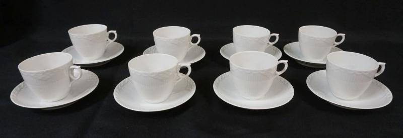 Sale Photo Thumbnail #25: 1025	ROYAL COPENHAGEN WHITE HALF LACE 8 TEACUPS & SAUCERS, APPROXIMATELY 3 IN HIGH
