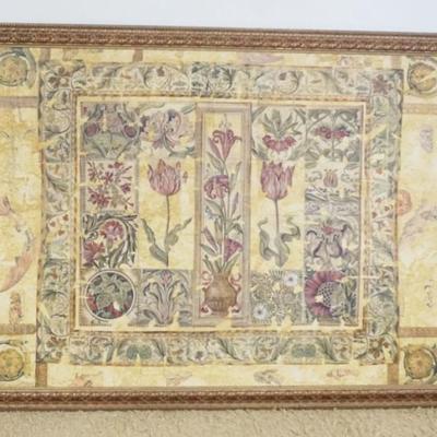 1240	LARGE FRAMED TAPESTRY LIKE ART WORK ON CANVAS, APPROXIMATELY 84 IN X 61 IN
