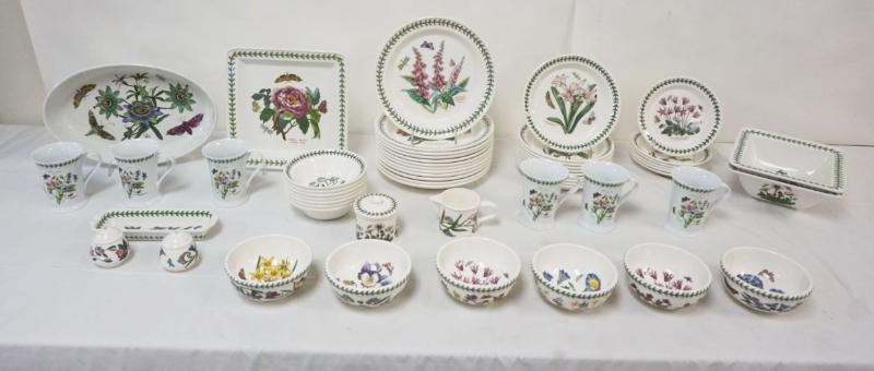 Sale Photo Thumbnail #18: 1018	PORTMEIRION BOTANICAL GARDEN CHINA 56 PIECES INCLUDING 12-10 1/2 IN PLATES, 10-8 1/2 IN PLATES, 7-6 1/2 IN BOWLS, 6-7 1/4 IN PLATES, 6-5 1/2 IN BOWLS, 2-8 1/2 SQUARE BOWLS PLUS TRAYS, 2 MUGS HAVE CHIPS, 1-7 1/4 IN PLATE W/CRACK
