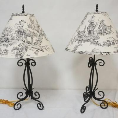 1185	PAIR OF WROUGHT METAL BASED TABLE LAMPS, EACH APPROXIMATELY 30 IN H
