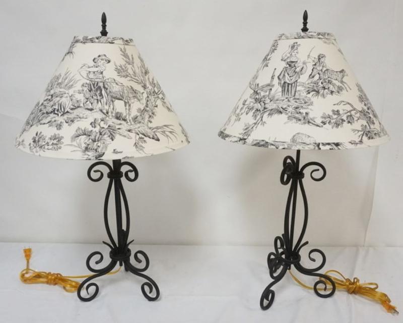 Sale Photo Thumbnail #186: 1185	PAIR OF WROUGHT METAL BASED TABLE LAMPS, EACH APPROXIMATELY 30 IN H
