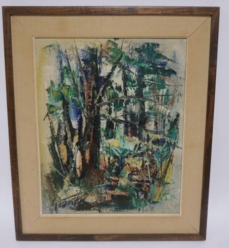 Sale Photo Thumbnail #112: 1112	ABSTRACT OIL PAINTING ON CANVAS, ARTIST SIGNED LOWER LEFT, APPROXIMATELY 21 1/2 IN X 26 IN OVERALL
