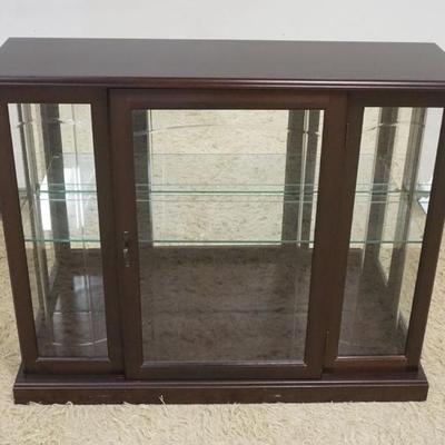 1276	PULASKI NARROW INTERIOR LIT MIRROR BACK CRYSTAL DISPLAY CABINET WITH GLASS SHELF, APPROXIMATELY 40 IN X 13 IN X 33 IN H
