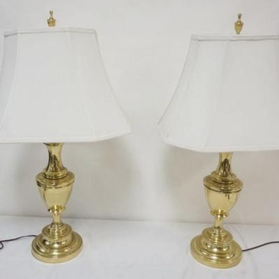 1183	PAIR OF STIFFEL BRASS URN SHAPED TABLE LAMPS, EACH APPROXIMATELY 32 IN H
