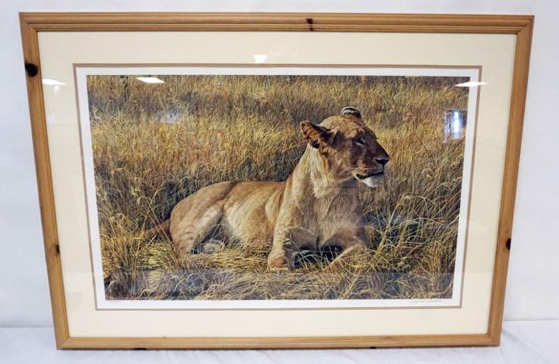 Sale Photo Thumbnail #134: 1134	ROBERT BATEMAN PRINT, FRAMED AND MATTED, PENCIL SIGNED AND NO. 44/950 *LIONESS AT SERENGETI*, APPROXIMATELY 42 IN X 31 IN OVERALL
