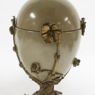 1153	MAITLAND SMITH PORCELAIN AND ORNATE CAST METAL COVERED URN, APPROXIMATELY 15 IN H
