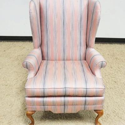 1283	UPHOLSTERED WING BACK CHAIR, APPROXIMATELY 27 IN X 28 IN X 43 IN H
