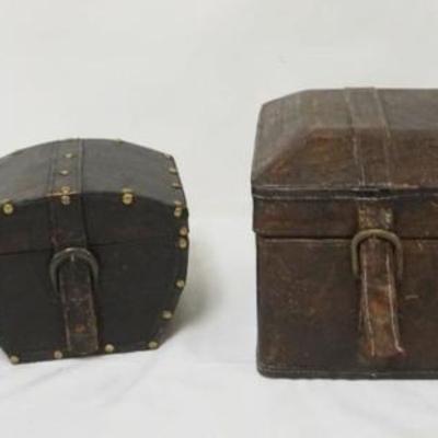 1173	GROUP OF 3 LEATHER COVERED DRESSER TOP BOXES, LARGEST APPROXIMATELY 14 IN X 8 IN X 8 IN H

