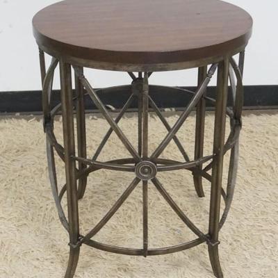1239	ROUND WOOD TOP LAMP TABLE ON METAL BASE, APPROXIMATELY 20 IN X 25 IN H
