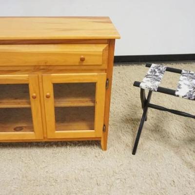 1279	PINE 2 DOOR, 1 DRAWER CABINET AND LUGGAGE RACK, CABINET APPROXIMATELY 33 IN X 16 IN X 32 IN H
