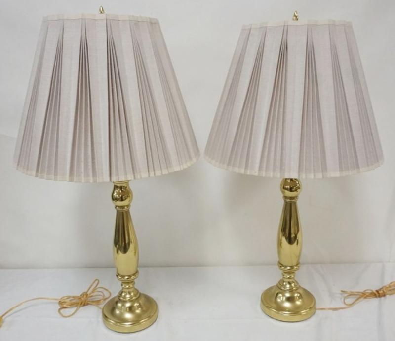 Sale Photo Thumbnail #187: 1186	PAIR OF BRASS CANDLESTICK STYLE TABLE LAMPS, EACH APPROXIMATELY 30 IN H
