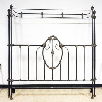 1282	FANCY WROUGHT METAL KING SIZE BED WITH HOODED HEADBOARD
