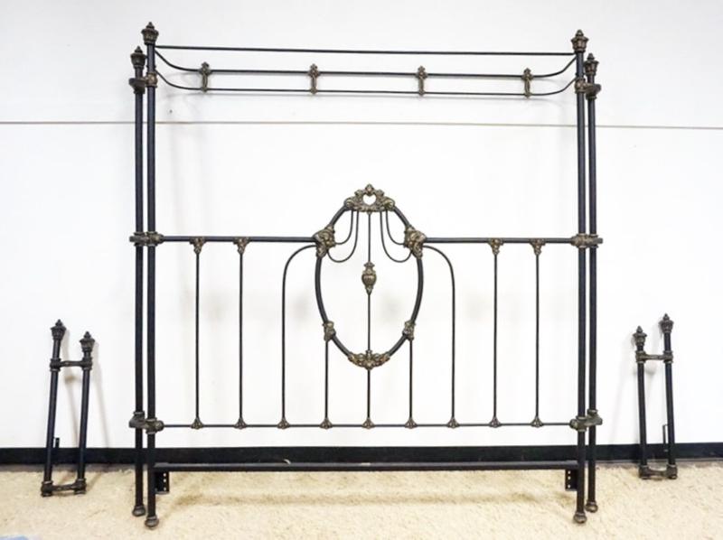 Sale Photo Thumbnail #283: 1282	FANCY WROUGHT METAL KING SIZE BED WITH HOODED HEADBOARD
