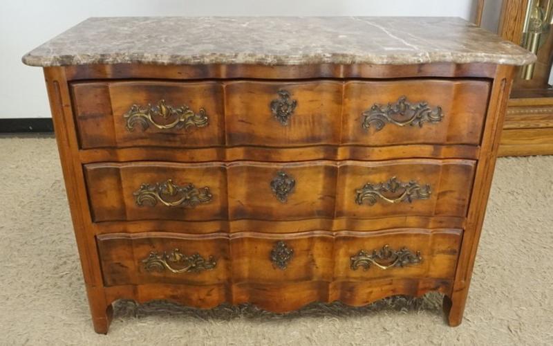 Sale Photo Thumbnail #290: 1289	CENTURY 3 DRAWER MARBLE TOP CHEST OF DRAWERS, APPROXIMATELY 48 IN X 20 IN X 34 IN H
