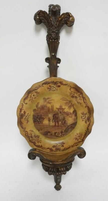 Sale Photo Thumbnail #161: 1161	WALL SCONCE MOUNTED PLATE WITH MIDDLE EASTERN SCENE, APPROXIMATELY 24 IN H
