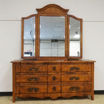 1291	CENTURY 9 DRAWER LOW CHEST WITH TRIPLE BEVELED EDGE MIRROR
